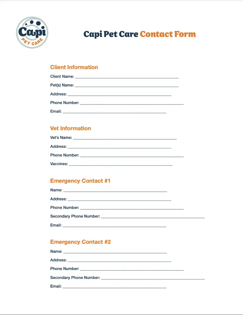 Capi Pet Care Intake Form Preview for Downloading